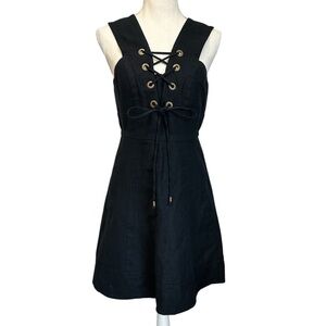 J Crew Dress Black Lace Up Structured 100% Linen Women’s Size 2